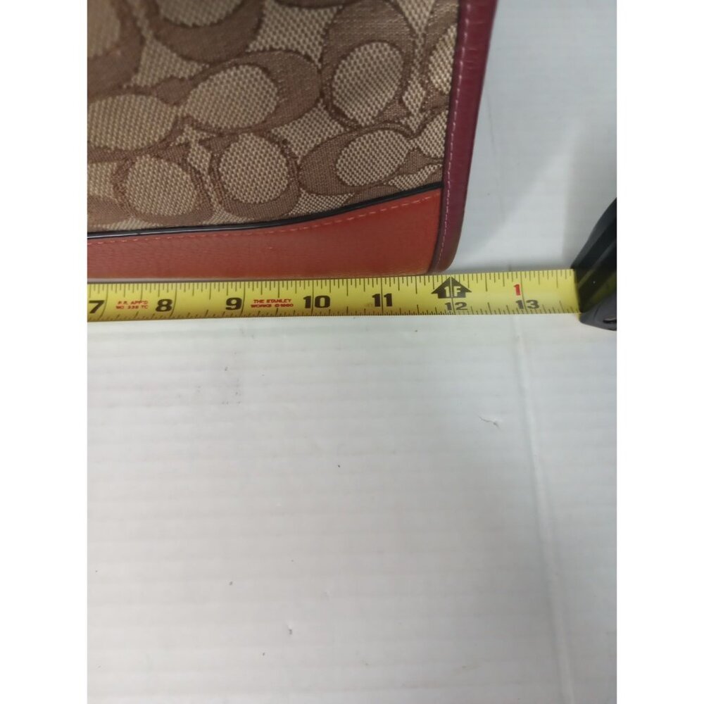 Coach Signature Stripe Canvas & Leather Tote Bag With Yellow Logo Accent - Picture 2 of 10